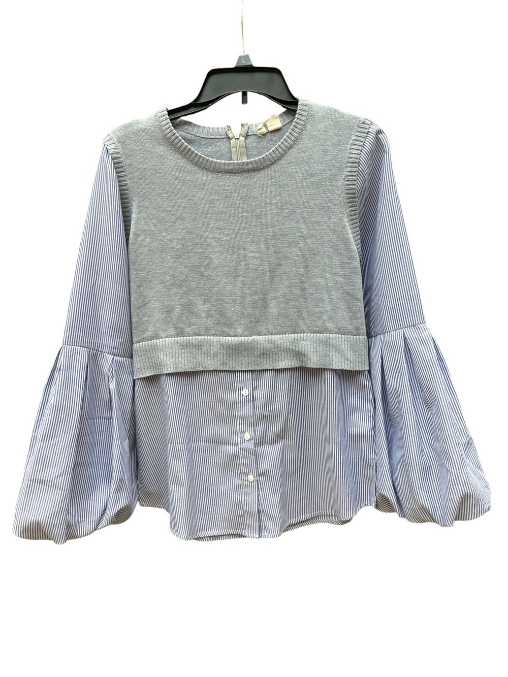 Anthropologie Moth Layered Twofer Sweater Blouse Lantern Sleeve Hickory Stripe S
